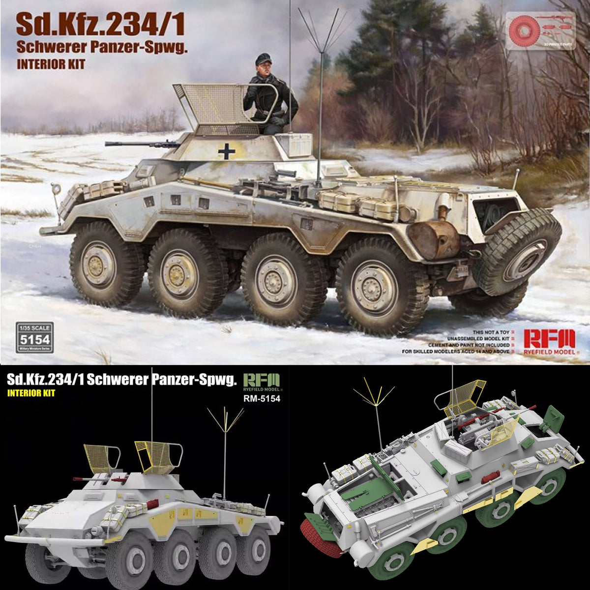 Rye Field Model 1/35 Sd.Kfz.234/1 Panzerspähwagen Full Interior RM5154 plastic model kit